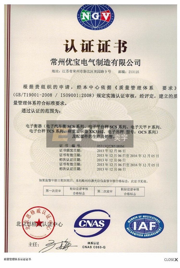 EX-E0833本安型防爆电子叉车秤认证证书